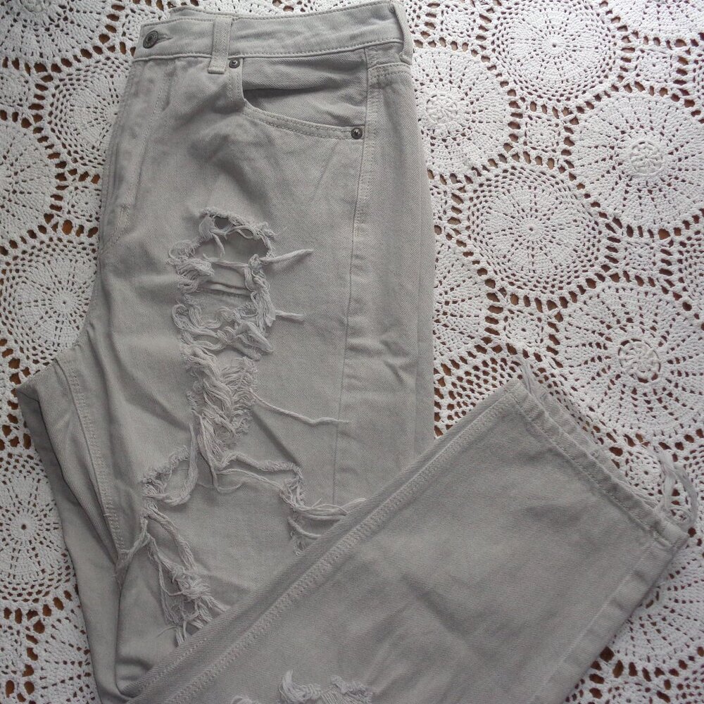 American Eagle Jeans Tan Distressed Straight High Rise (C)